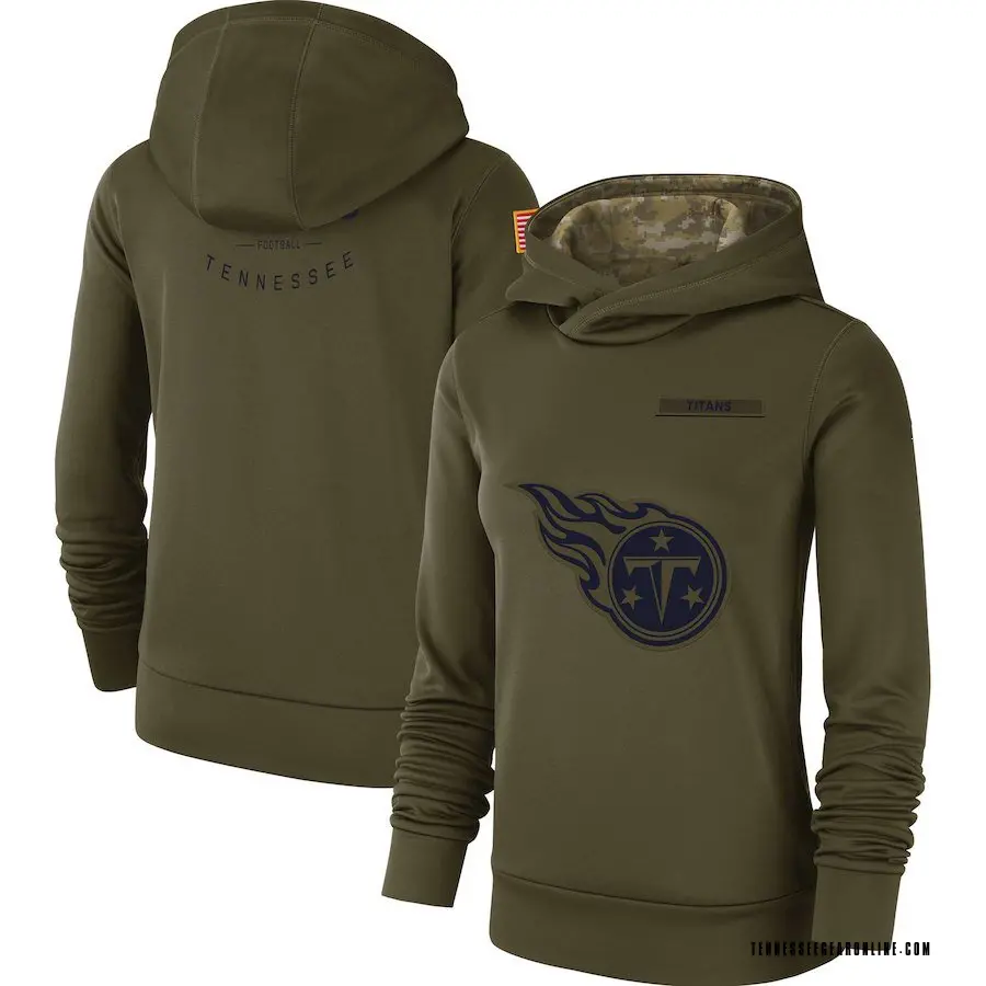 Olive Women's Tennessee Titans 2018 Salute to Service Team Logo Performance Pullover Hoodie